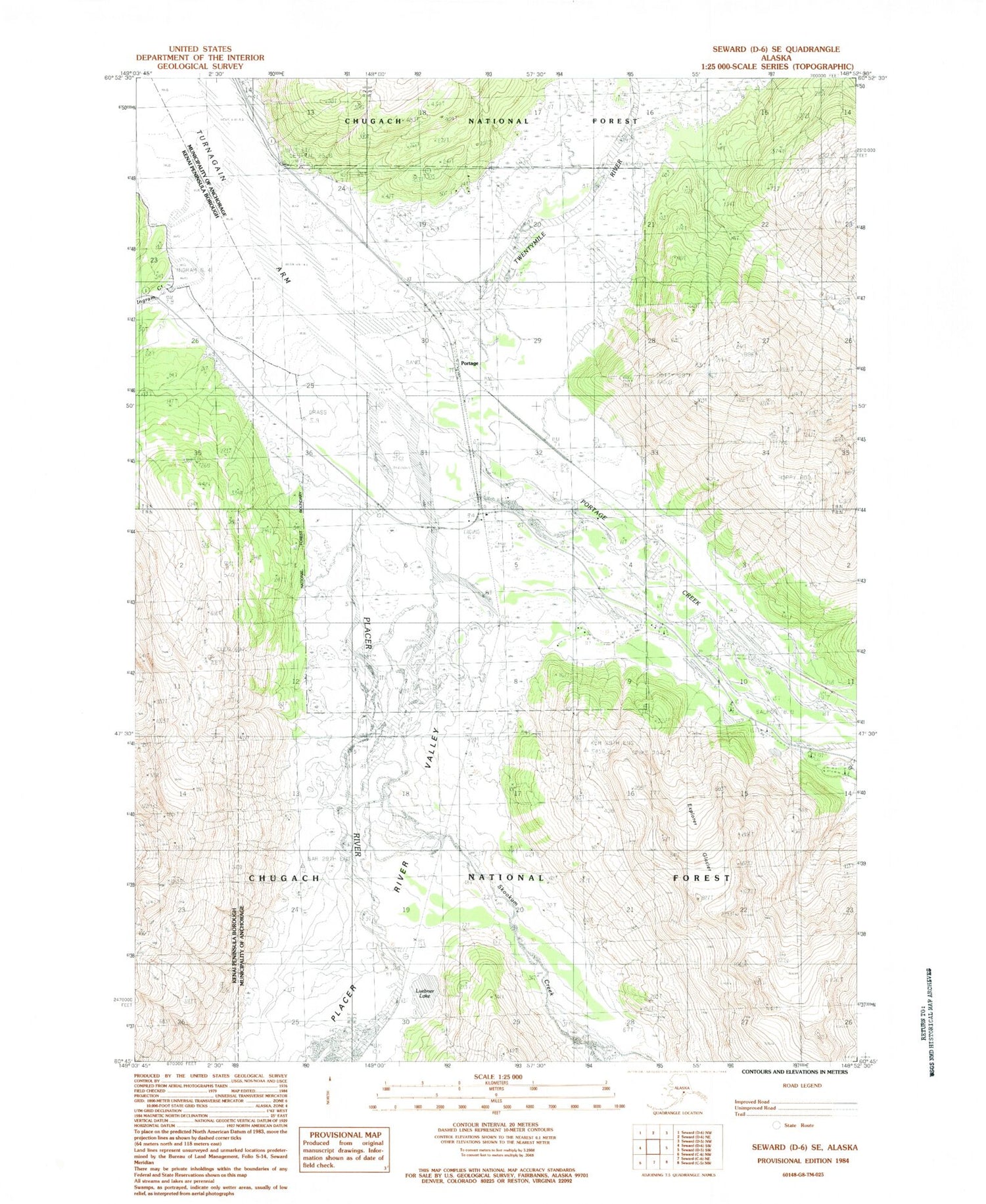 Classic USGS Seward D-6 SE Alaska 7.5'x7.5' Topo Map Image