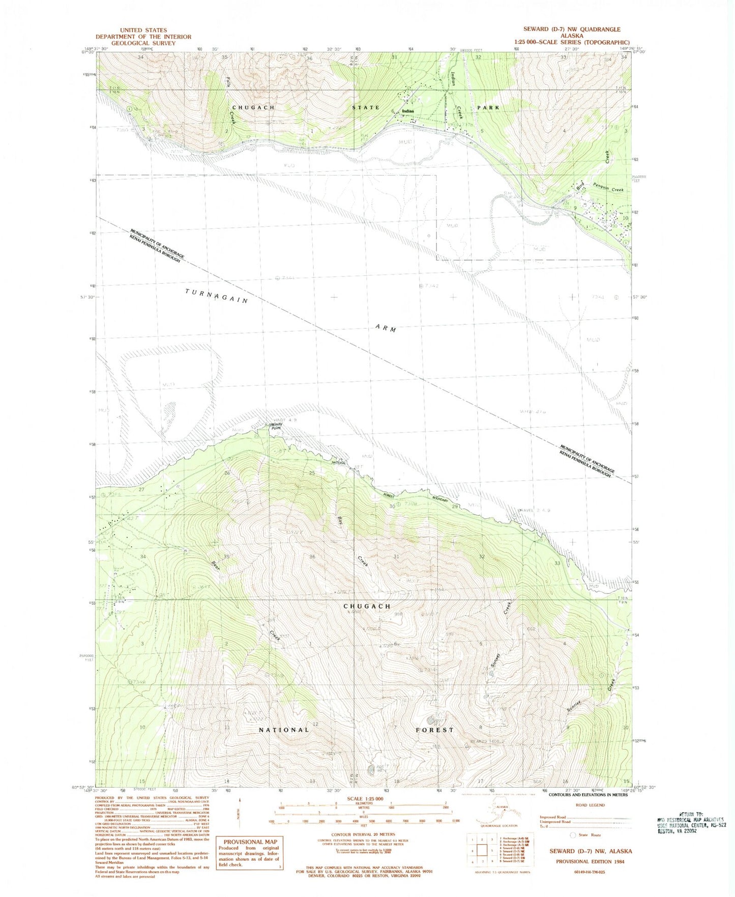 Classic USGS Seward D-7 NW Alaska 7.5'x7.5' Topo Map Image