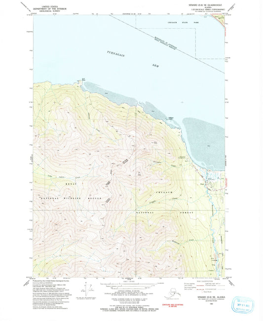 Classic USGS Seward D-8 NE Alaska 7.5'x7.5' Topo Map Image