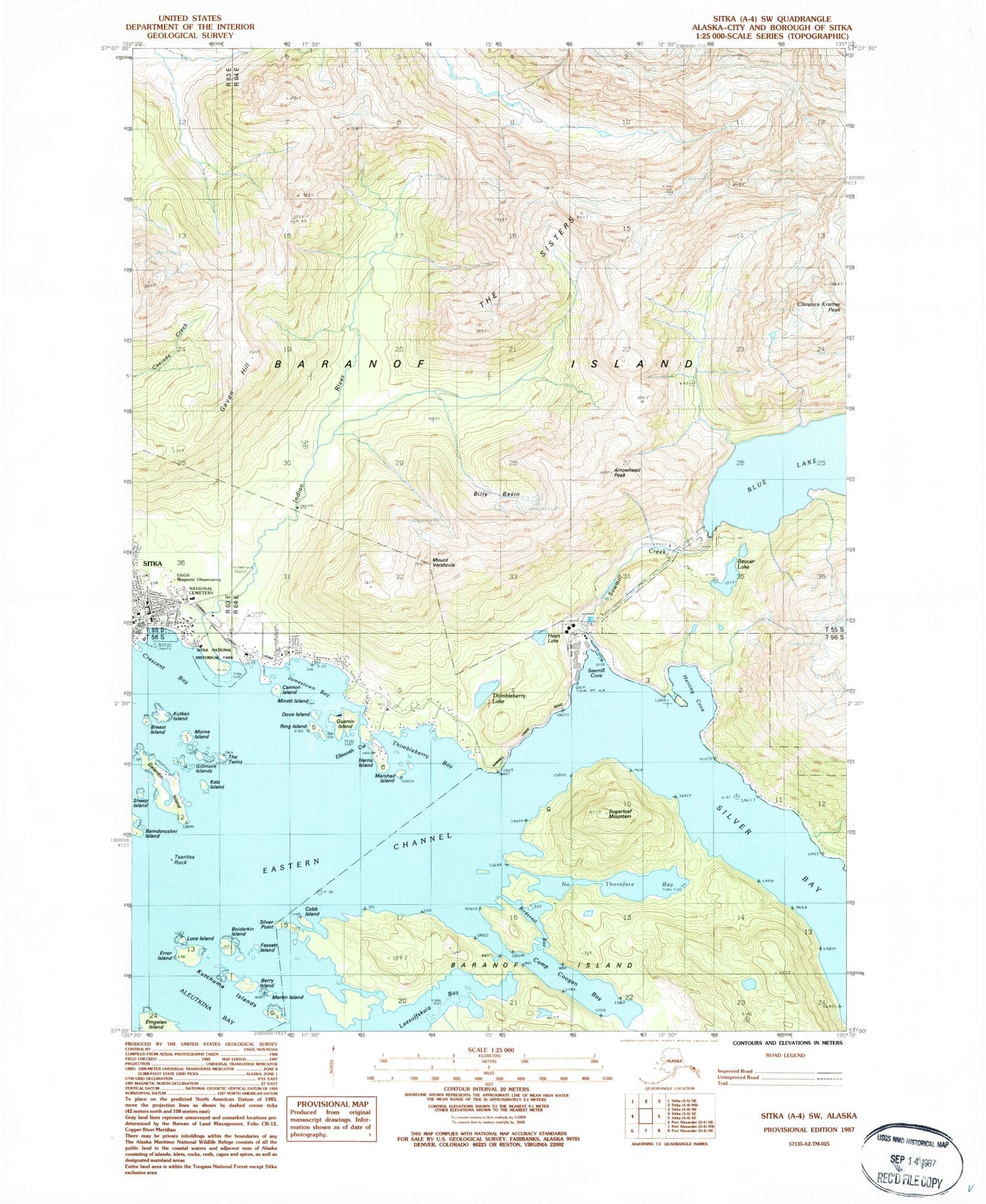 Classic USGS Sitka A-4 SW Alaska 7.5'x7.5' Topo Map Image