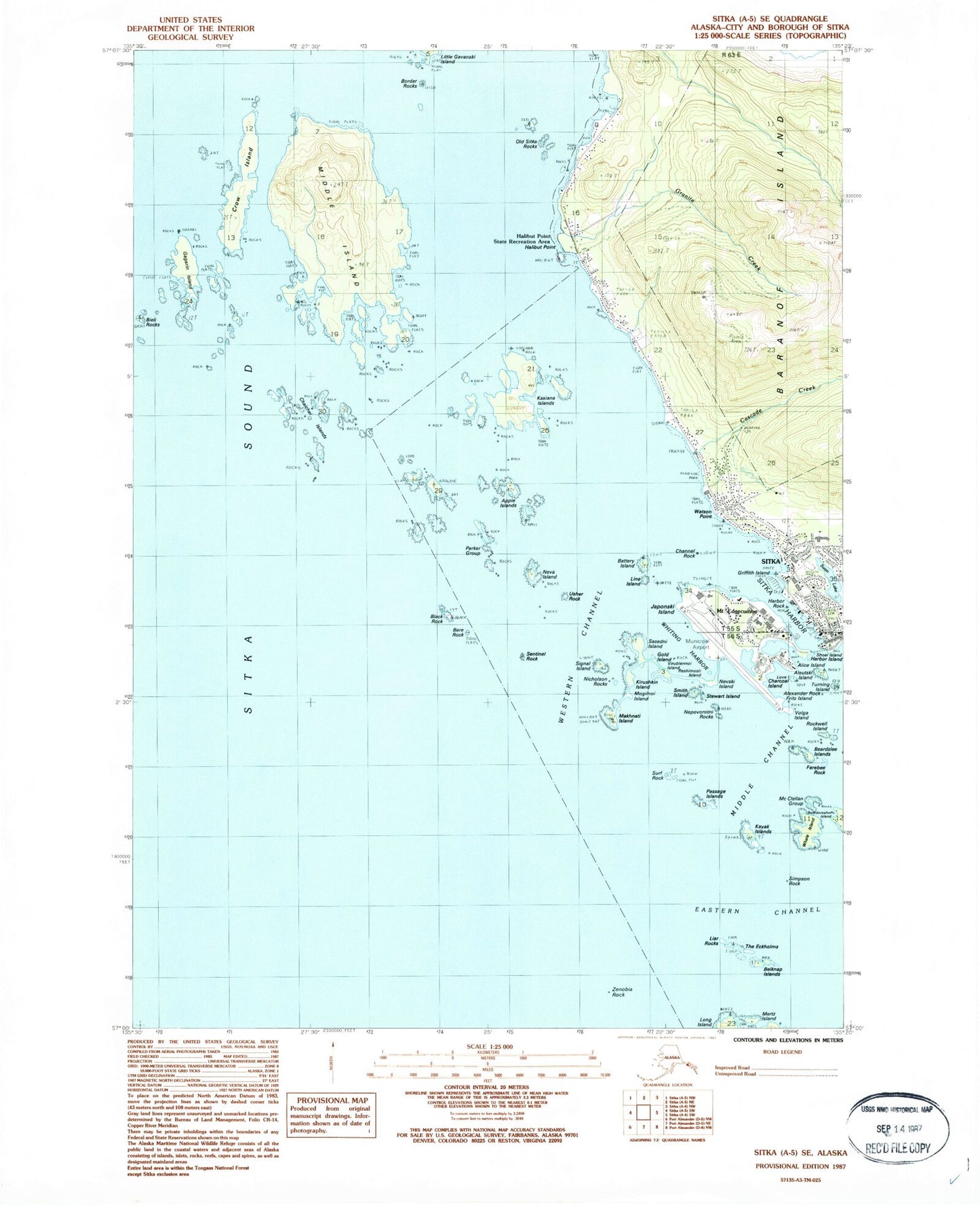 Classic USGS Sitka A-5 SE Alaska 7.5'x7.5' Topo Map Image