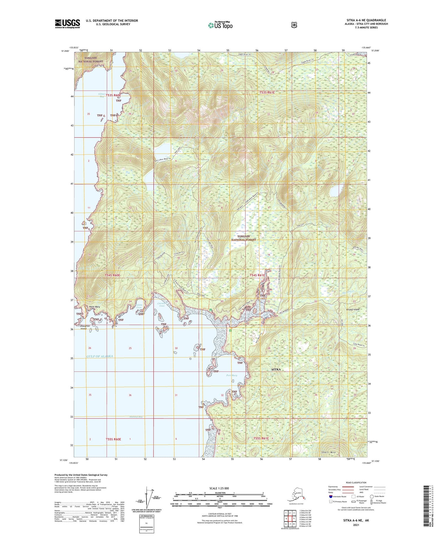 Sitka A-6 NE Alaska US Topo Map Image