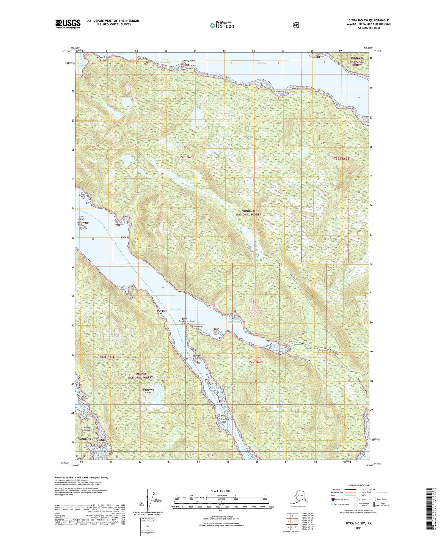 Sitka B-5 SW Alaska US Topo Map Image