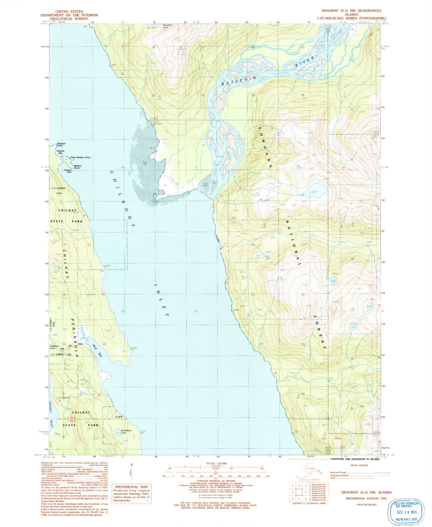 Classic USGS Skagway A-1 NW Alaska 7.5'x7.5' Topo Map Image