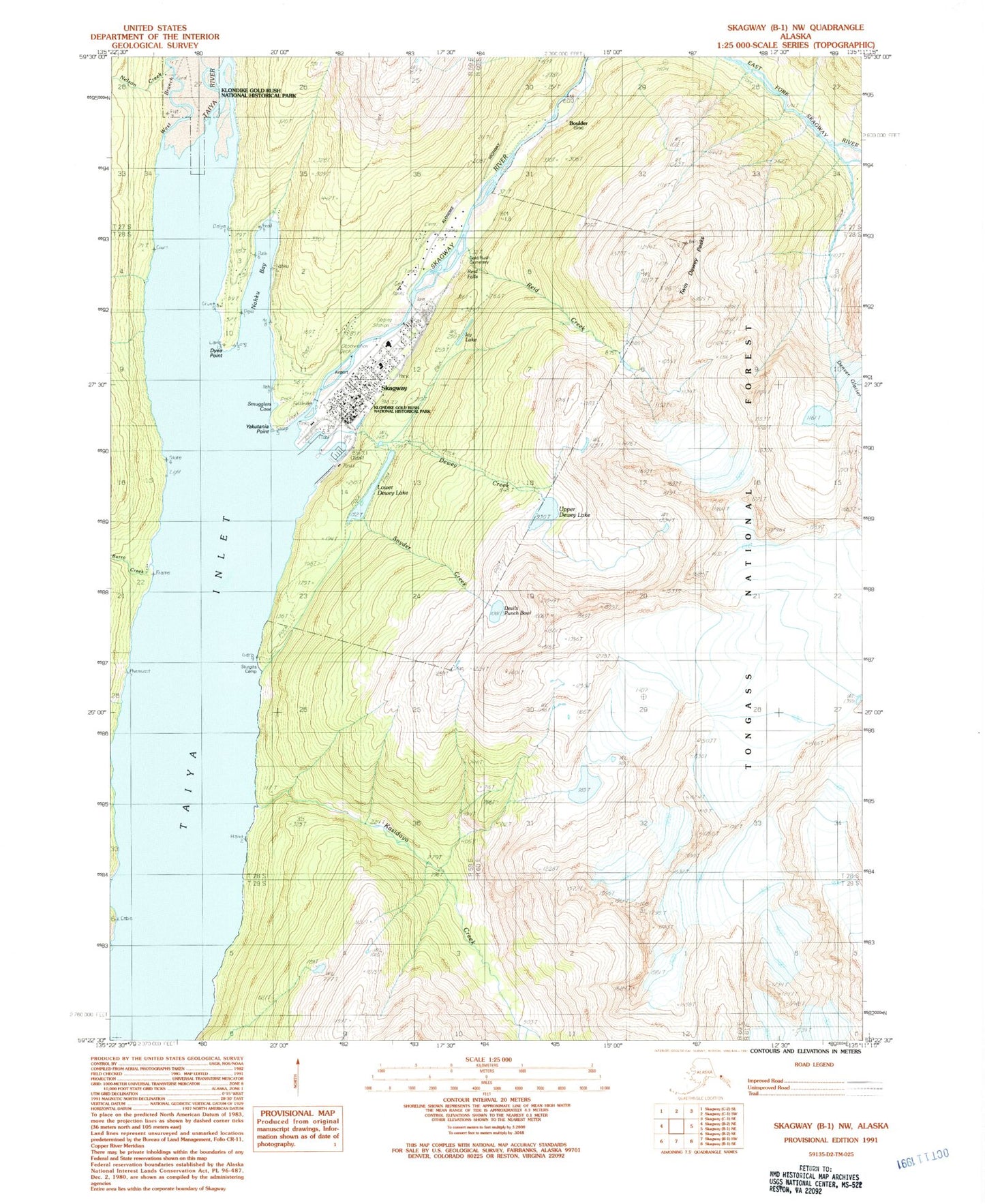 Classic USGS Skagway B-1 NW Alaska 7.5'x7.5' Topo Map Image
