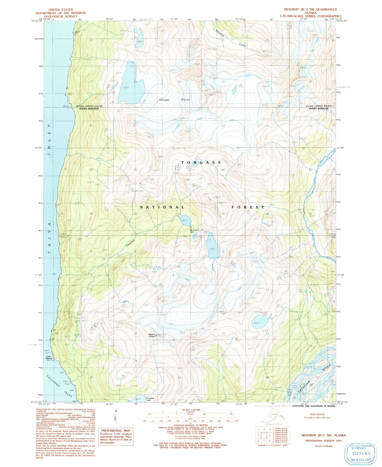 Classic USGS Skagway B-1 SW Alaska 7.5'x7.5' Topo Map Image