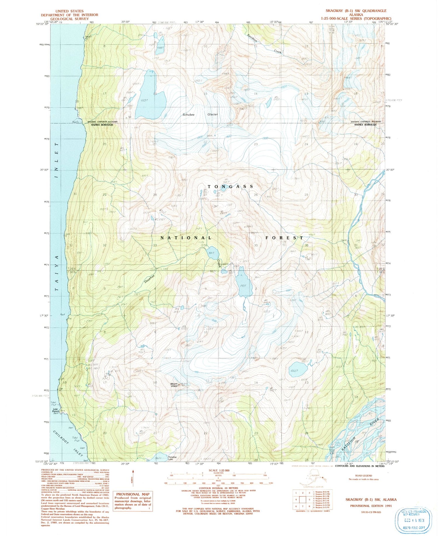 Classic USGS Skagway B-1 SW Alaska 7.5'x7.5' Topo Map Image