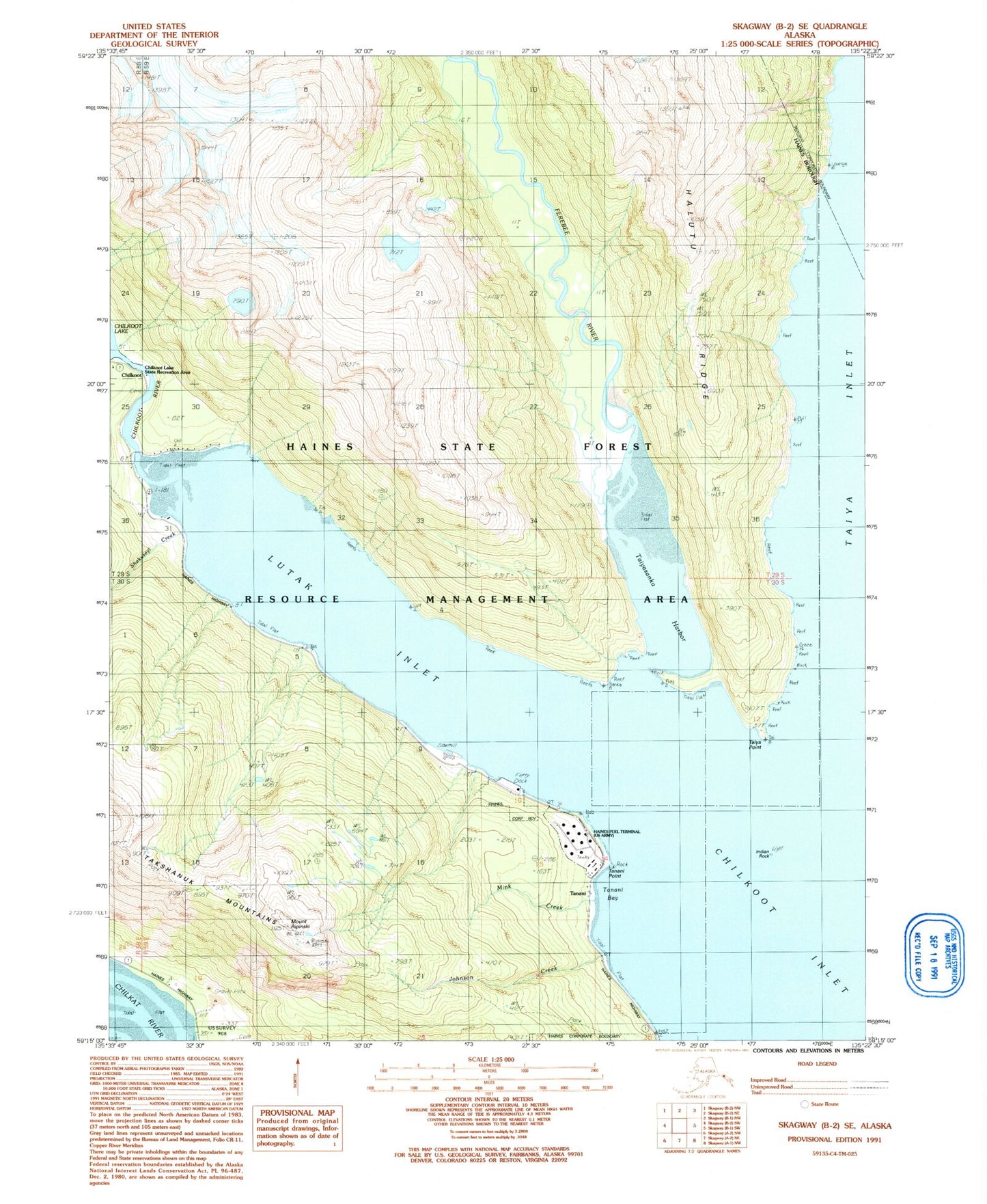 Classic USGS Skagway B-2 SE Alaska 7.5'x7.5' Topo Map Image