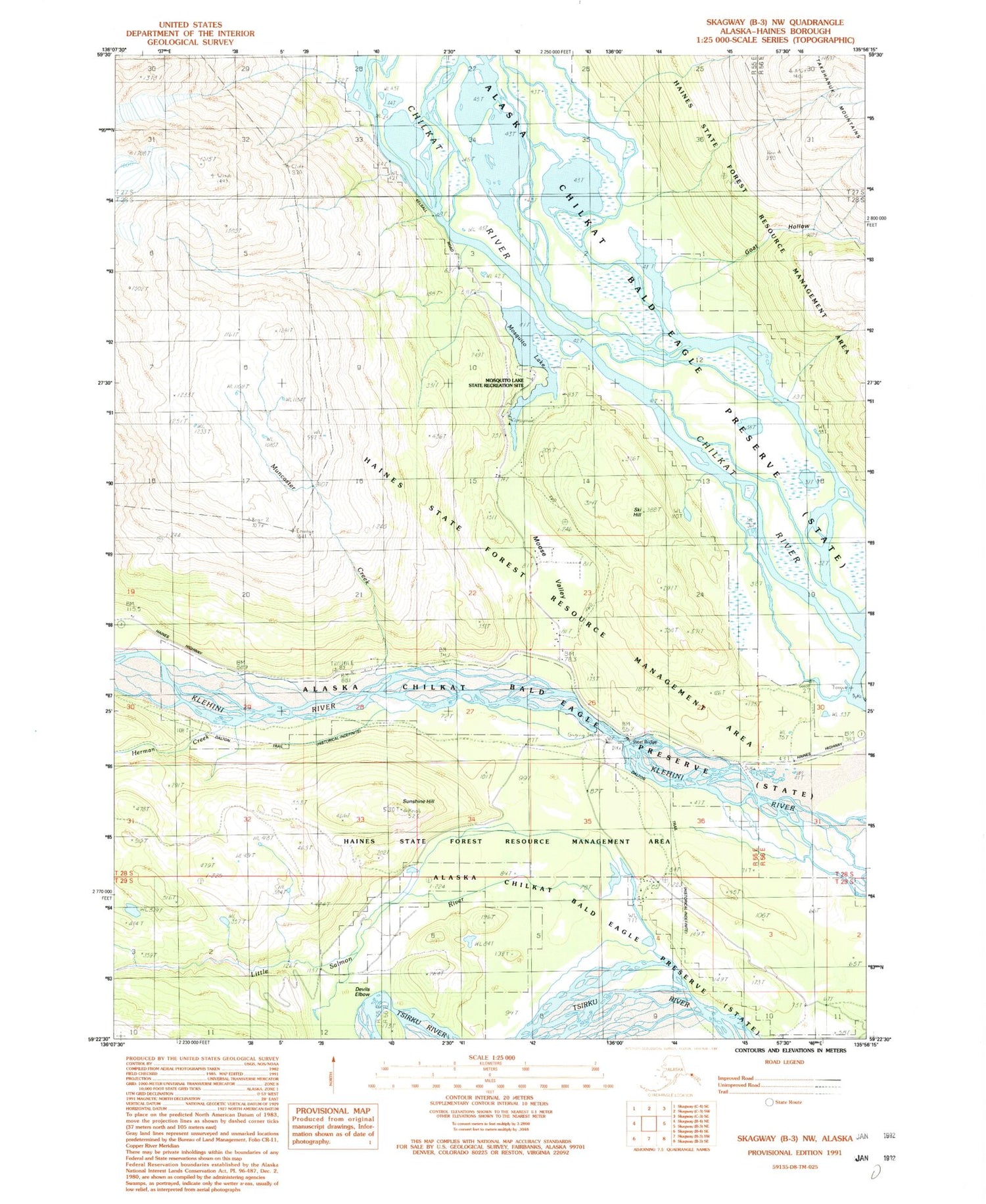 Classic USGS Skagway B-3 NW Alaska 7.5'x7.5' Topo Map Image