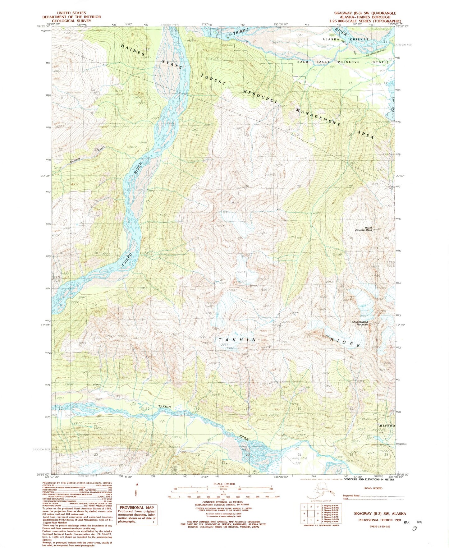 Classic USGS Skagway B-3 SW Alaska 7.5'x7.5' Topo Map Image