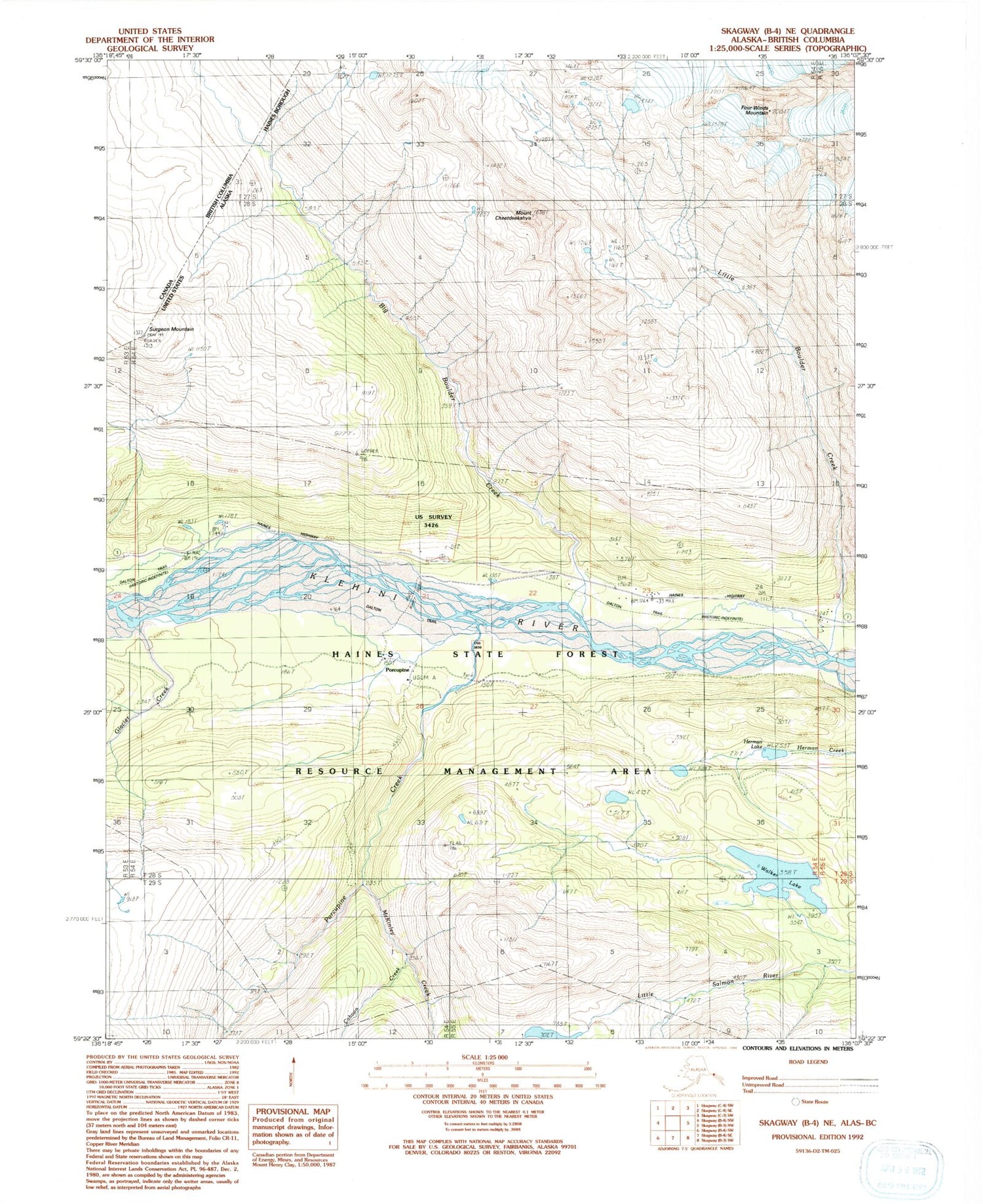 Classic USGS Skagway B-4 NE Alaska 7.5'x7.5' Topo Map Image
