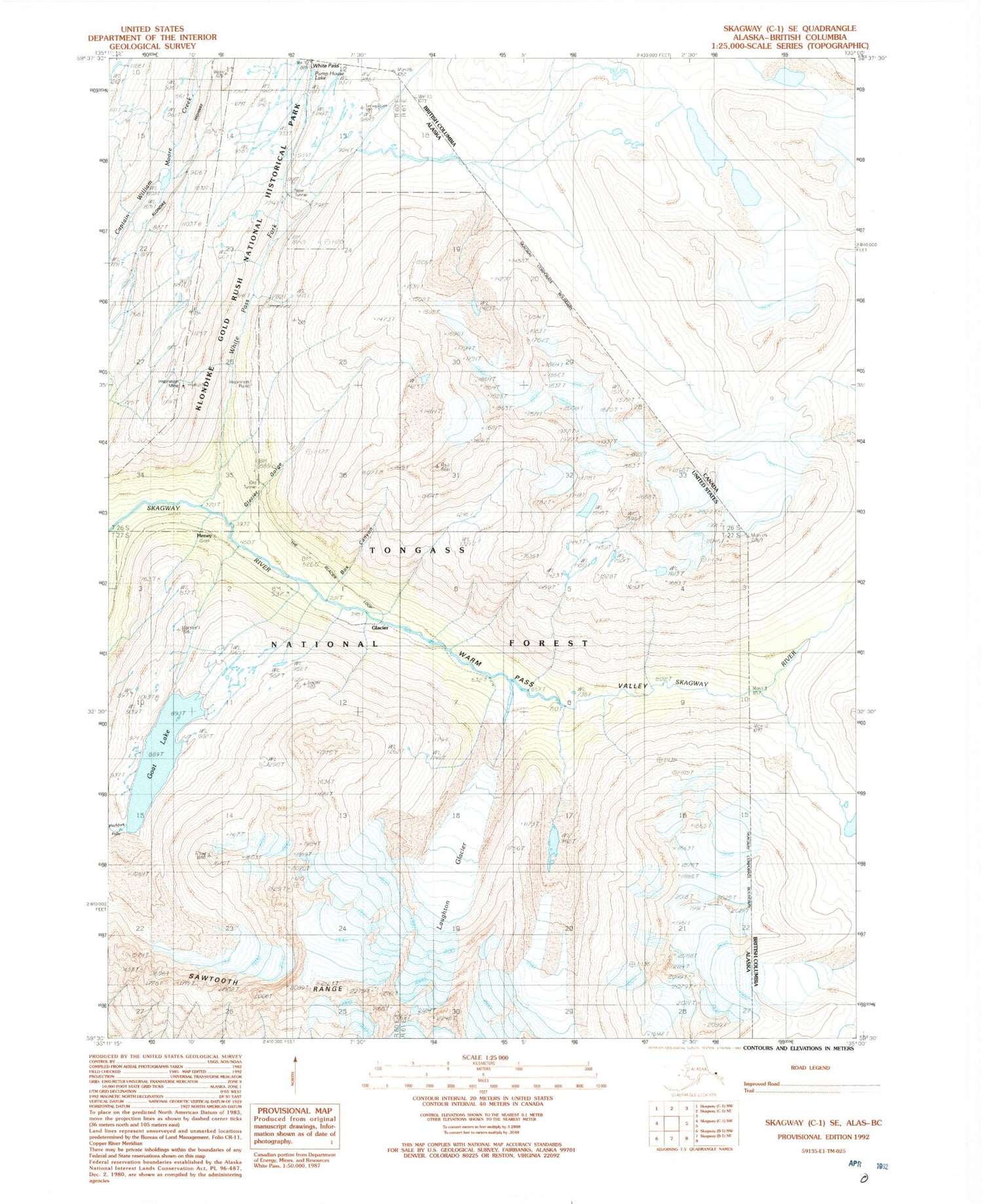 Classic USGS Skagway C-1 SE Alaska 7.5'x7.5' Topo Map Image