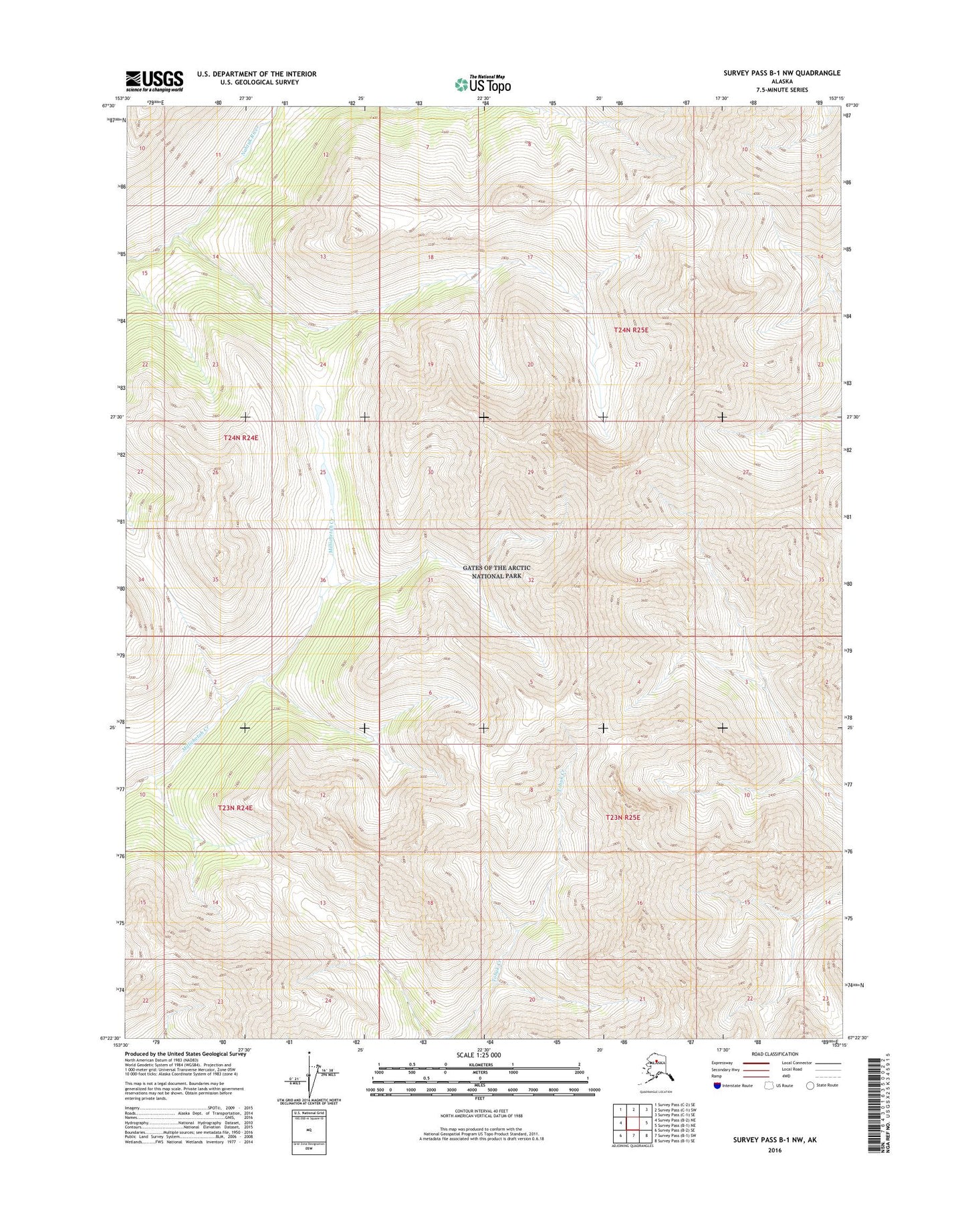 Survey Pass B-1 NW Alaska US Topo Map Image