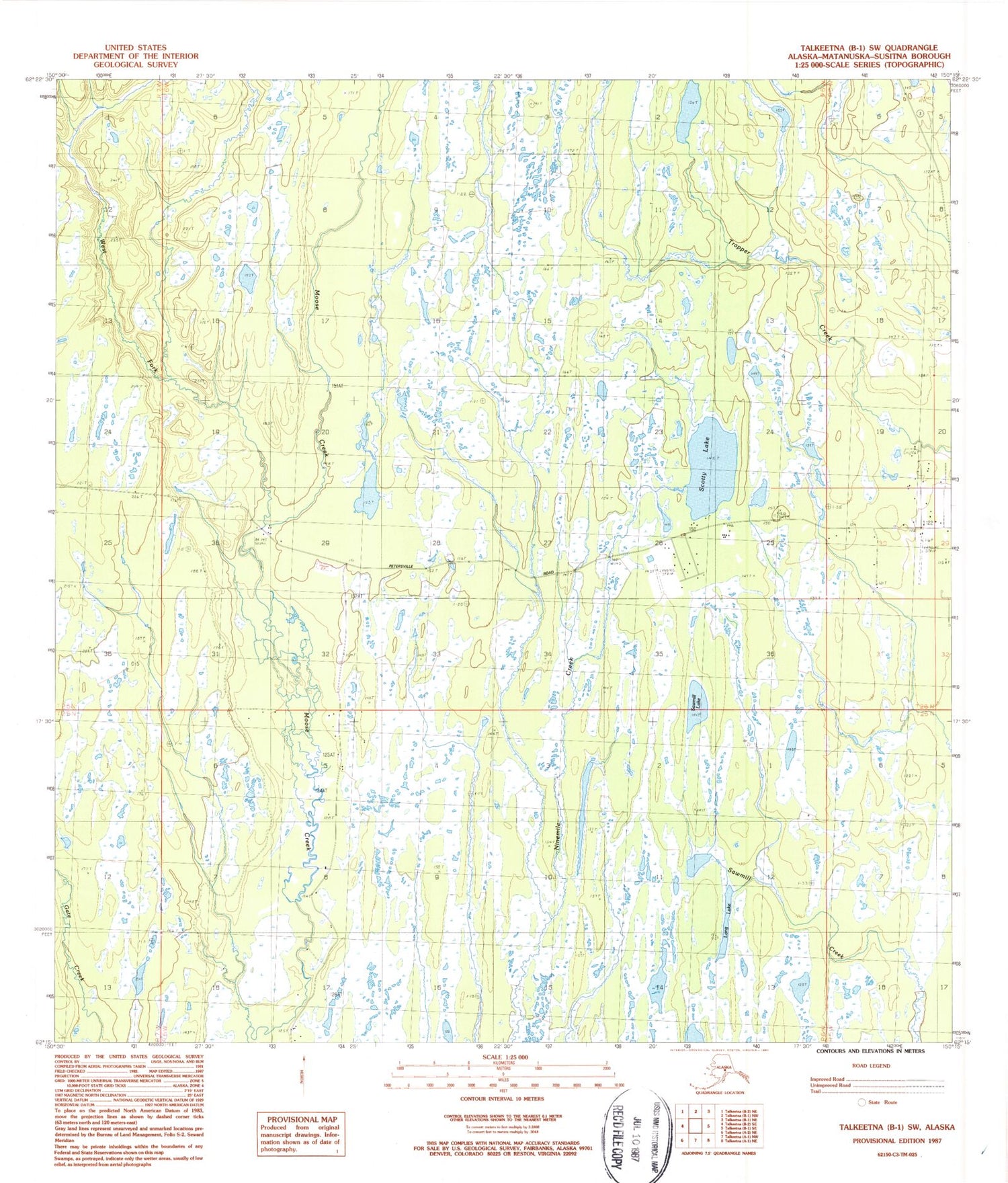 Classic USGS Talkeetna B-1 SW Alaska 7.5'x7.5' Topo Map Image