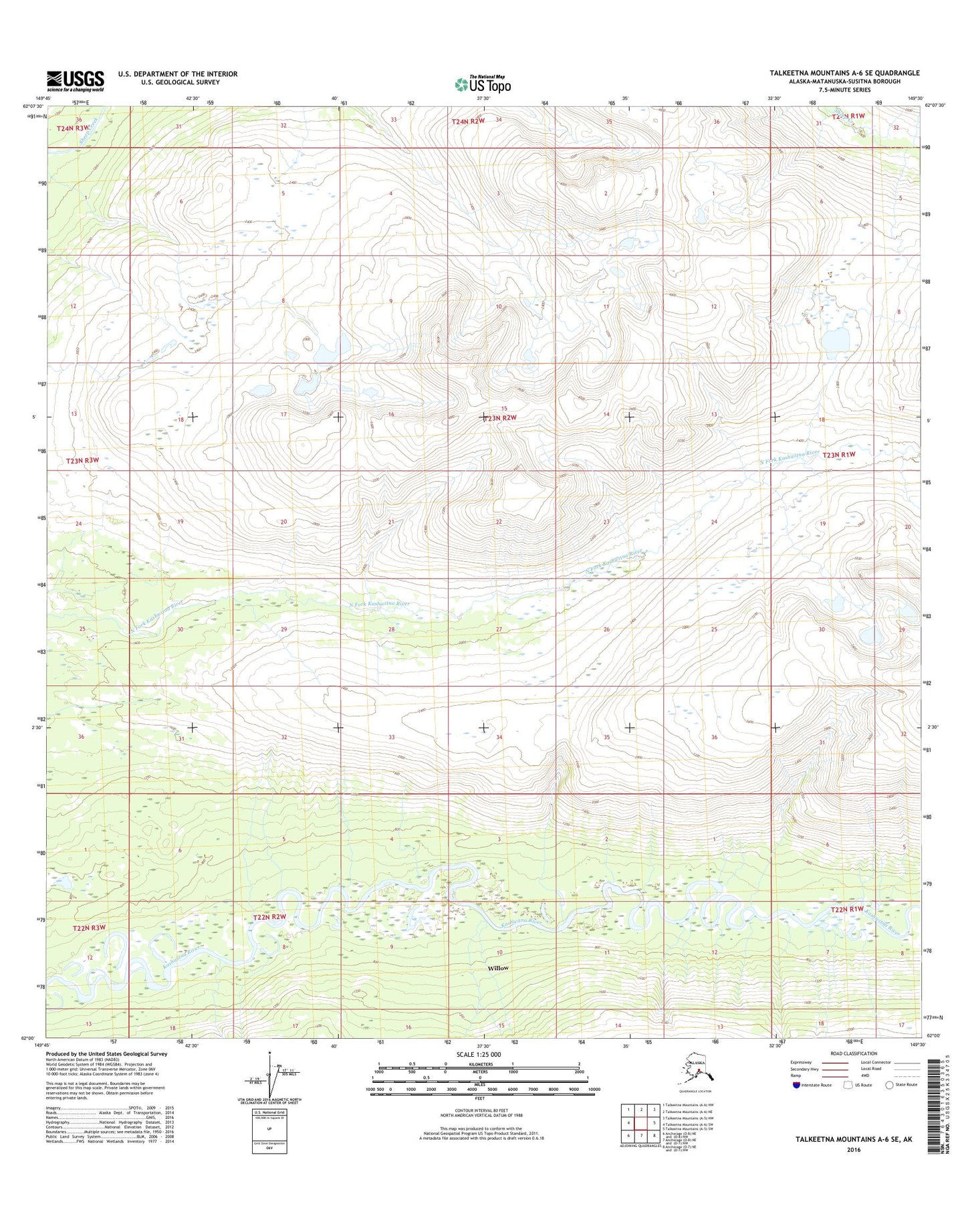 Talkeetna Mountains A-6 SE Alaska US Topo Map Image