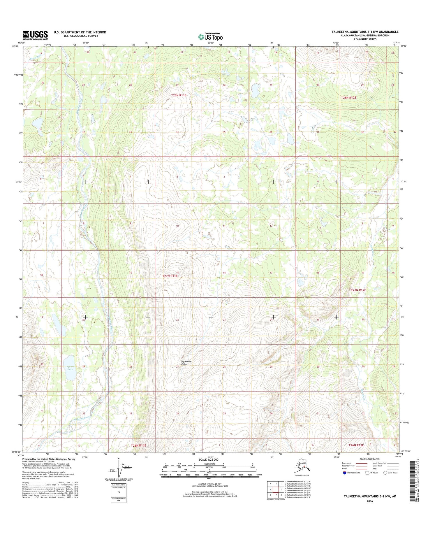 Talkeetna Mountains B-1 NW Alaska US Topo Map Image