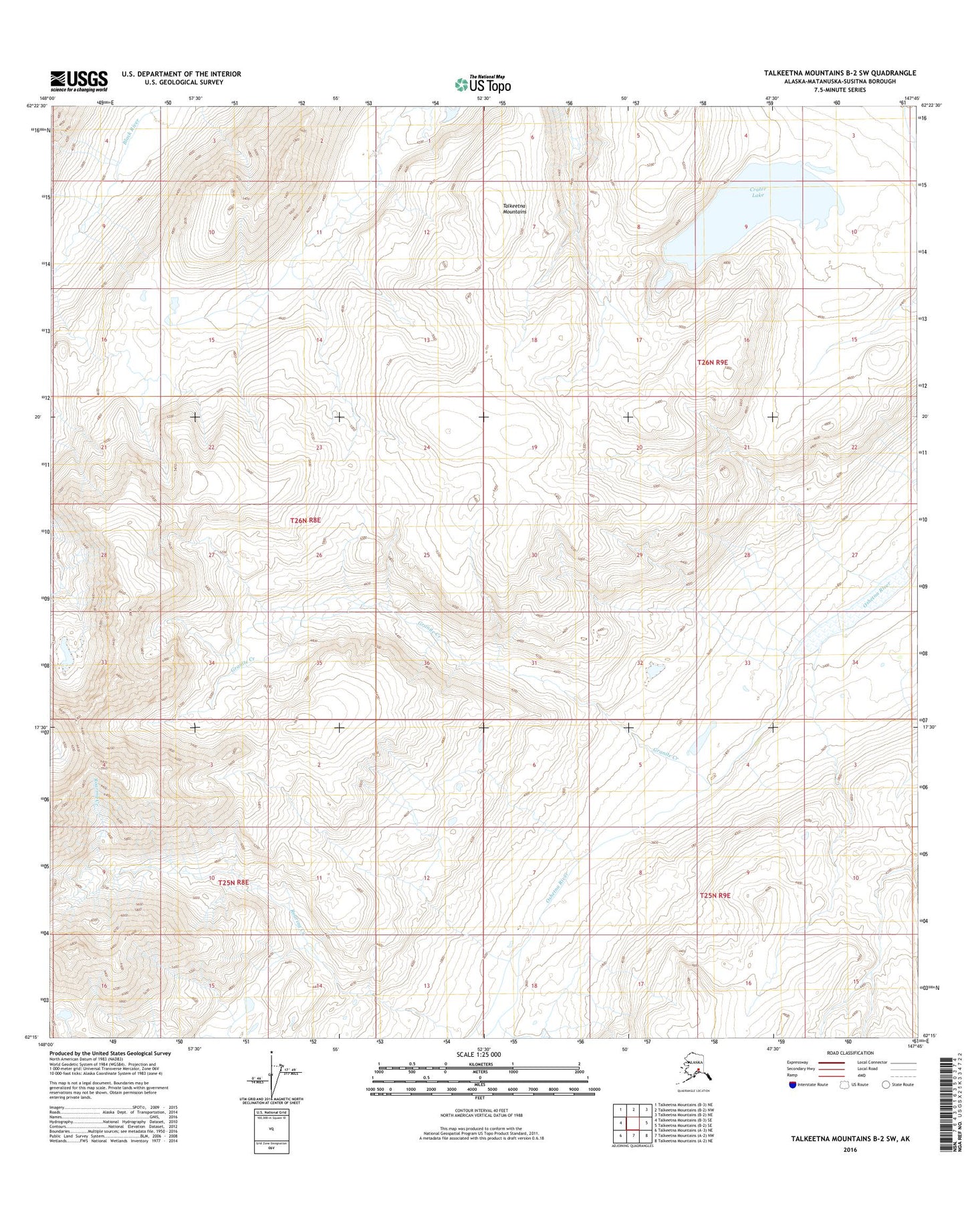 Talkeetna Mountains B-2 SW Alaska US Topo Map Image