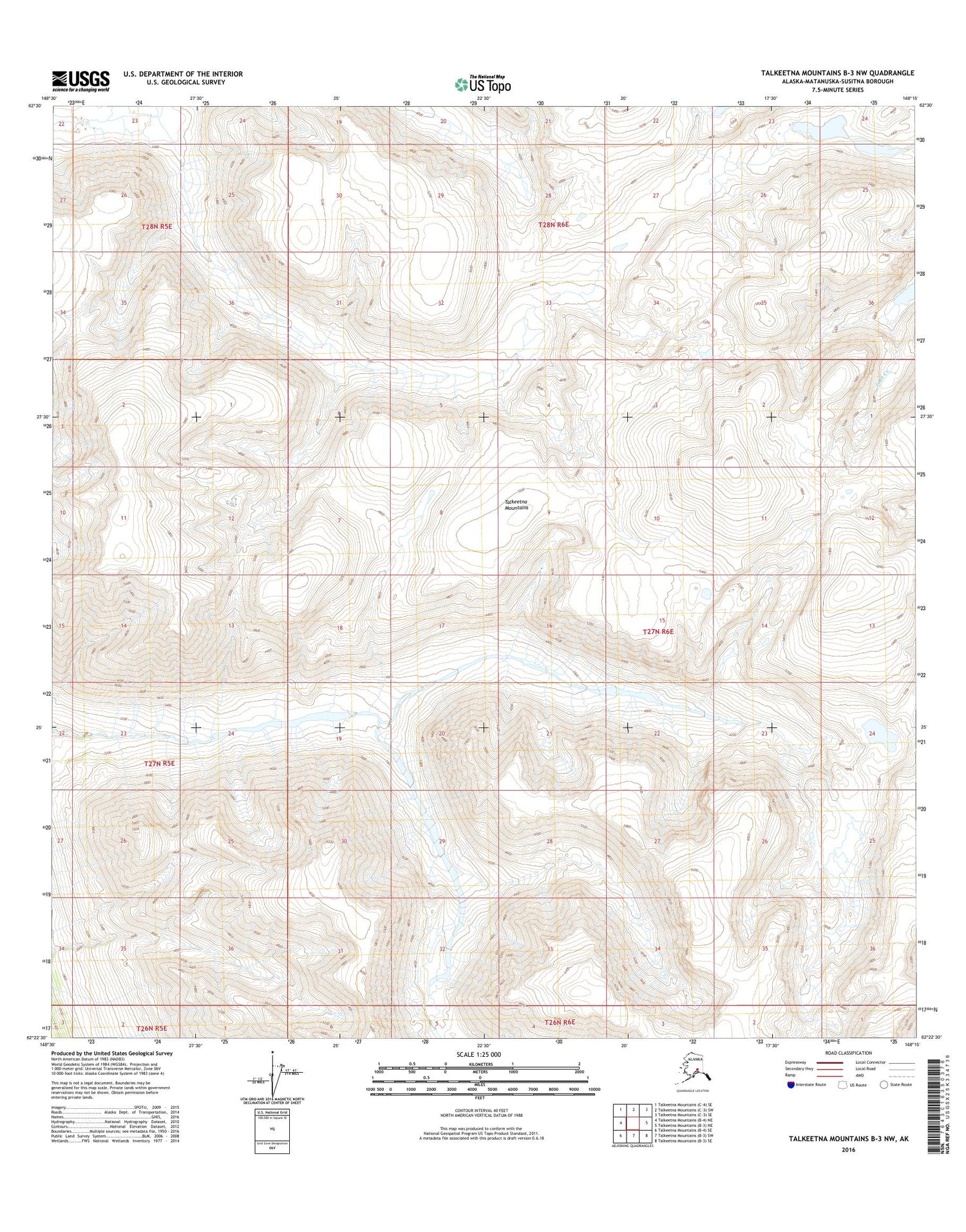 Talkeetna Mountains B-3 NW Alaska US Topo Map Image