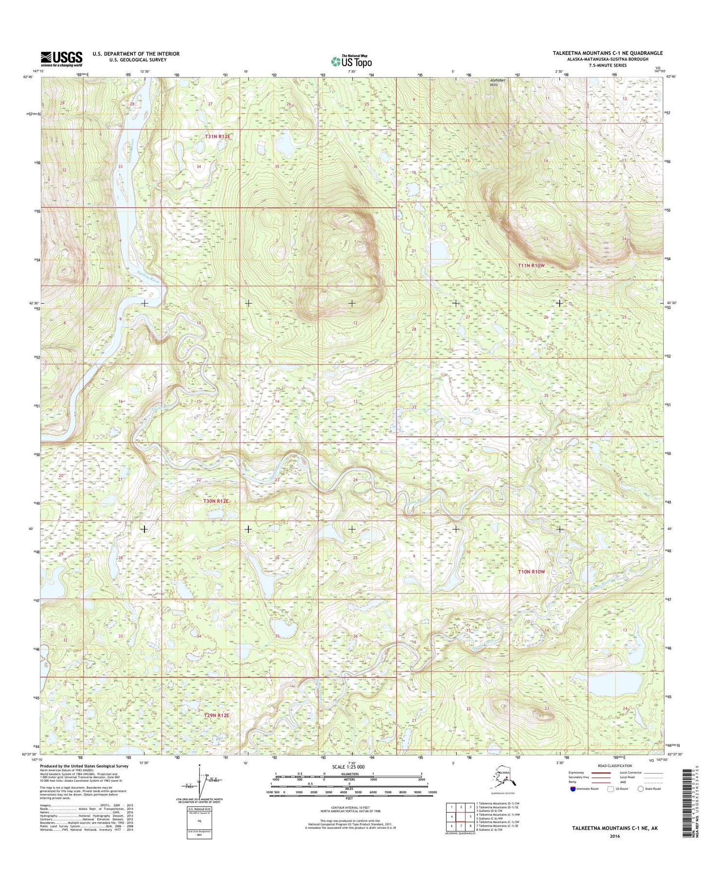 Talkeetna Mountains C-1 NE Alaska US Topo Map Image