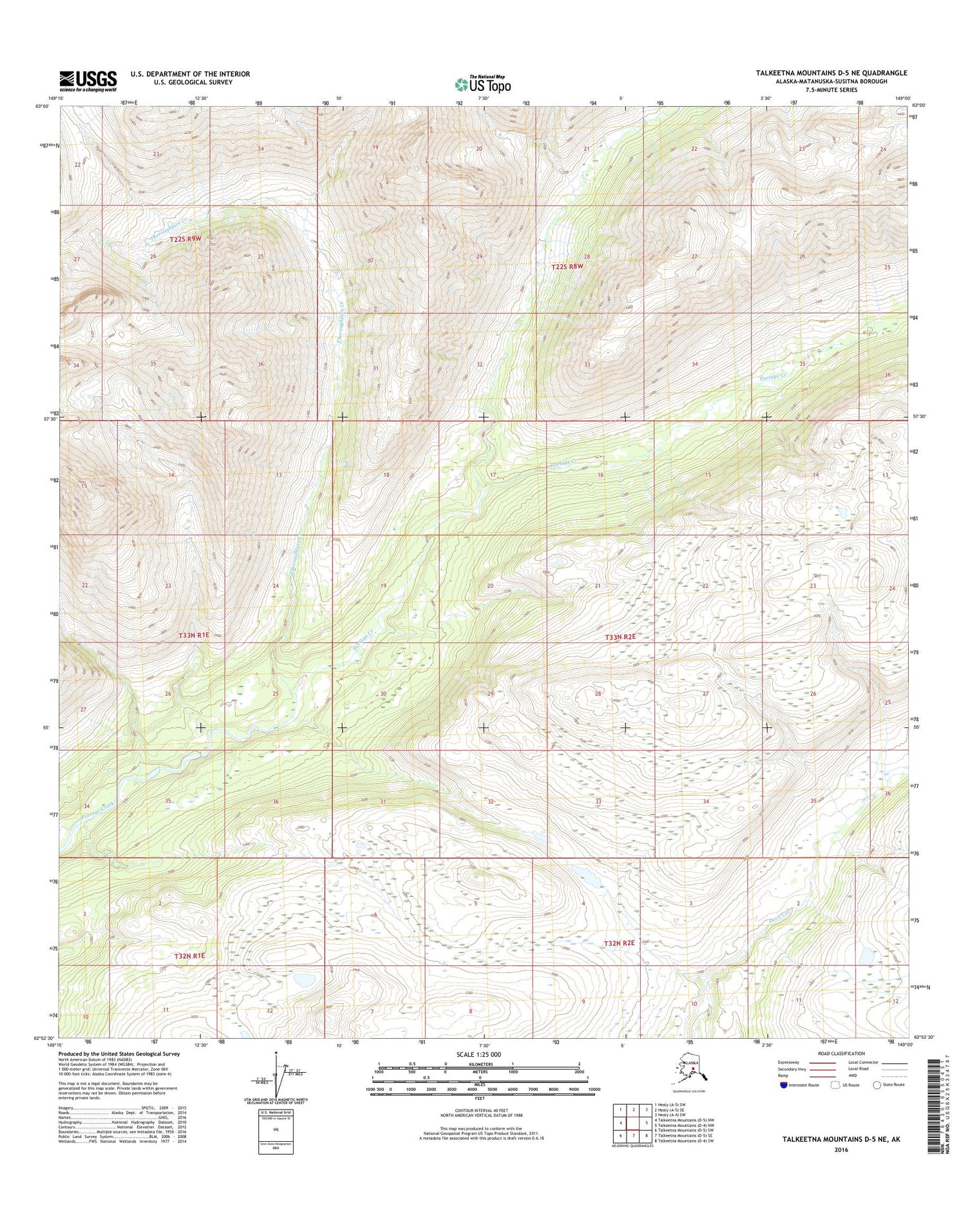 Talkeetna Mountains D-5 NE Alaska US Topo Map Image