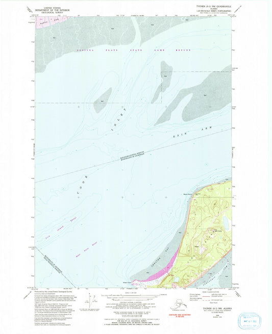 Classic USGS Tyonek A-1 NW Alaska 7.5'x7.5' Topo Map Image
