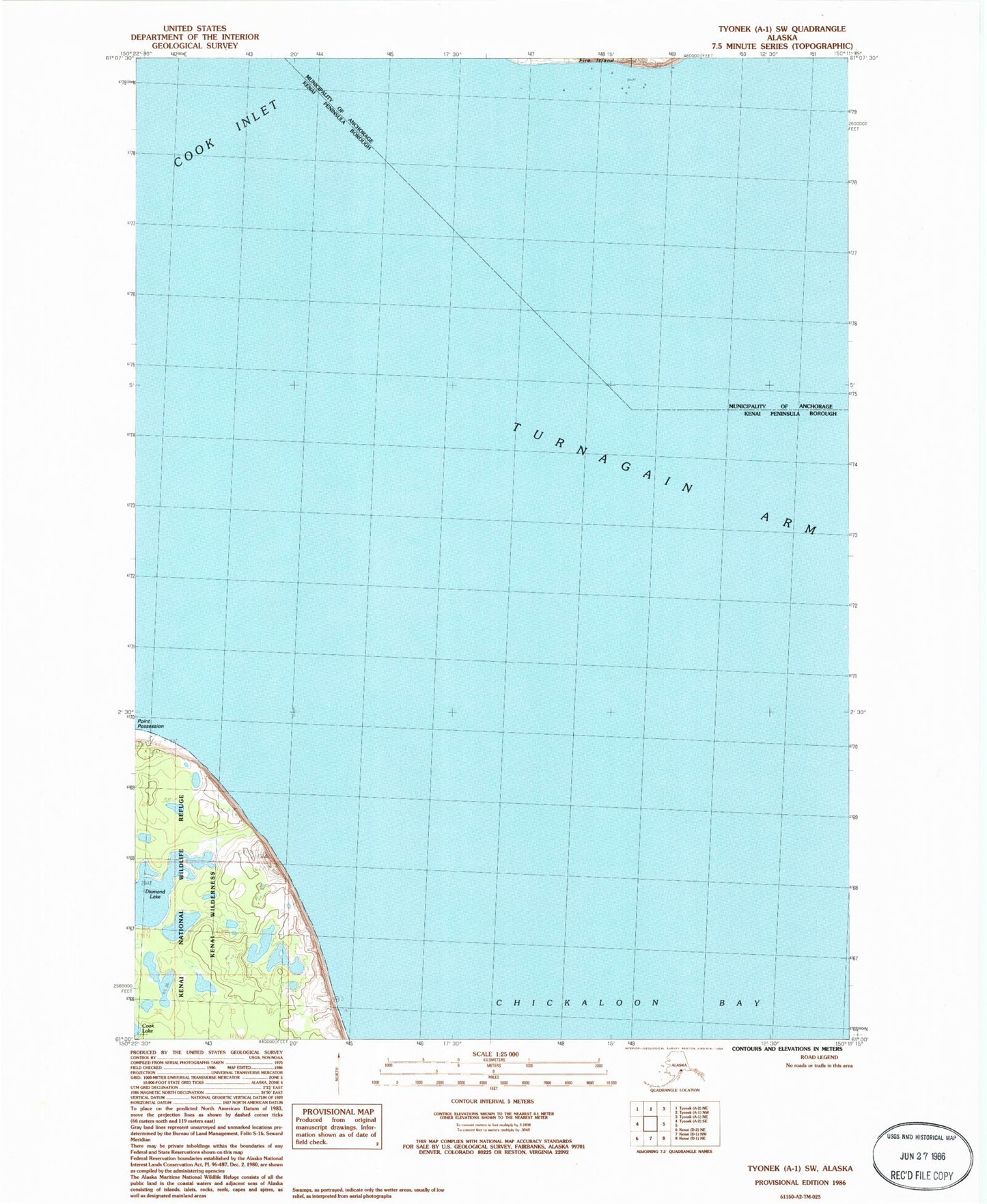 Classic USGS Tyonek A-1 SW Alaska 7.5'x7.5' Topo Map Image
