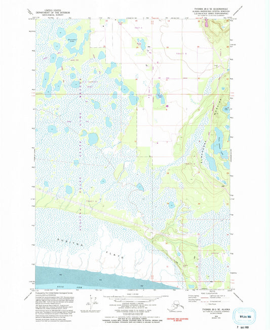 Classic USGS Tyonek B-1 SE Alaska 7.5'x7.5' Topo Map Image