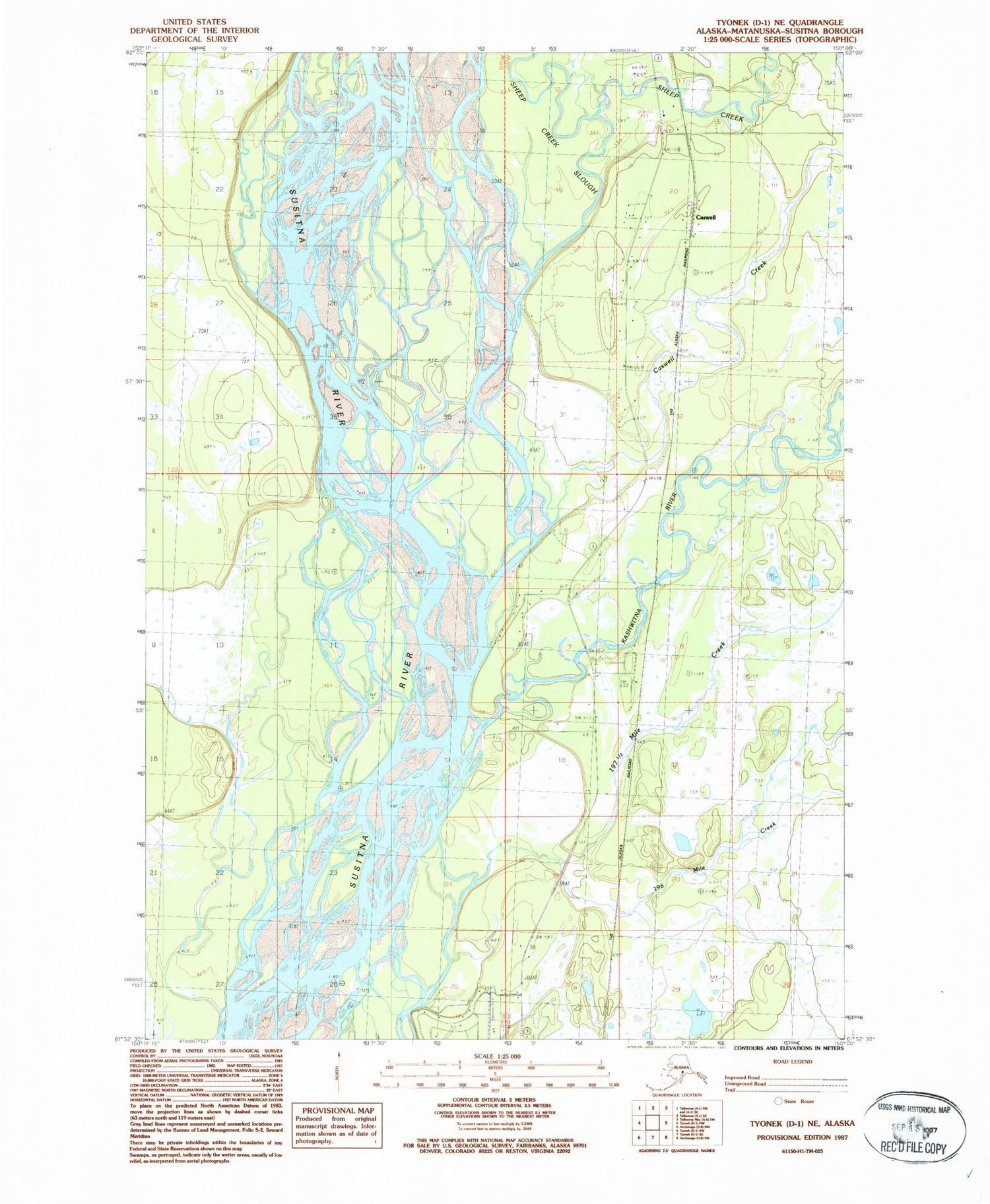 Classic USGS Tyonek D-1 NE Alaska 7.5'x7.5' Topo Map Image