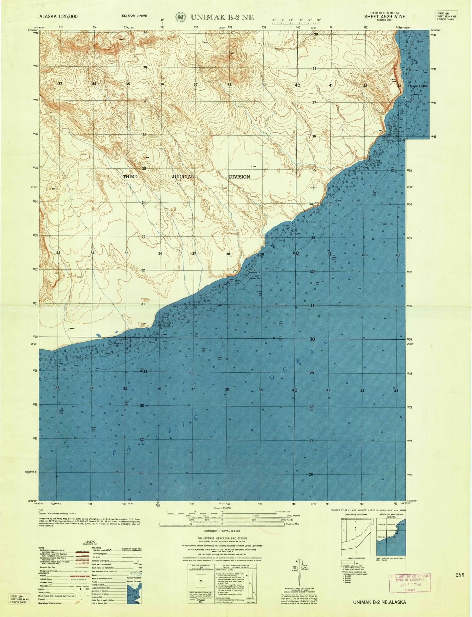 Classic USGS Unimak B-2 NE Alaska 7.5'x7.5' Topo Map Image