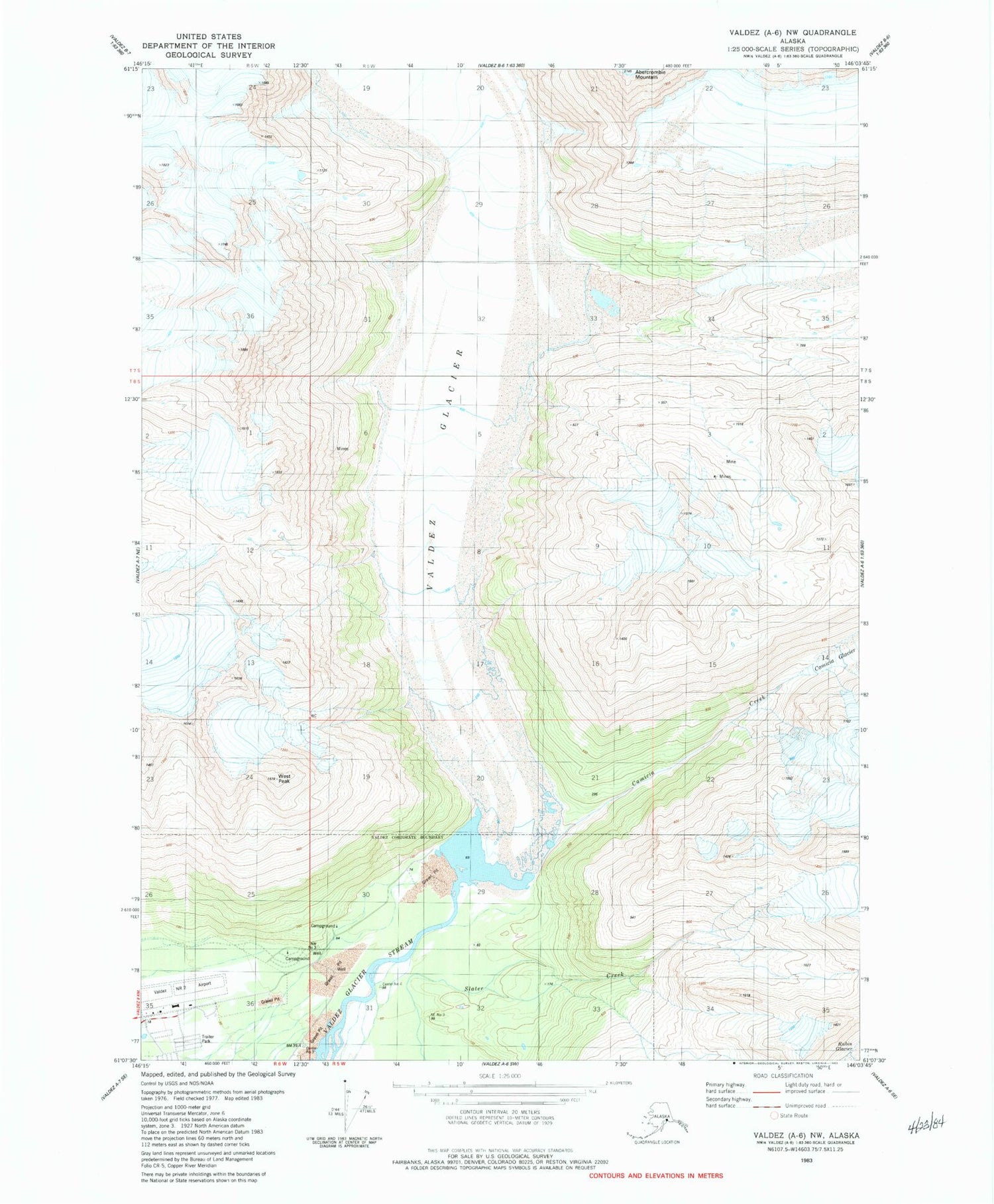 Classic USGS Valdez A-6 NW Alaska 7.5'x7.5' Topo Map Image