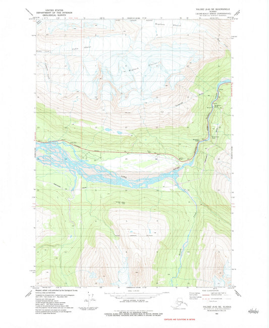 Classic USGS Valdez A-6 SE Alaska 7.5'x7.5' Topo Map Image