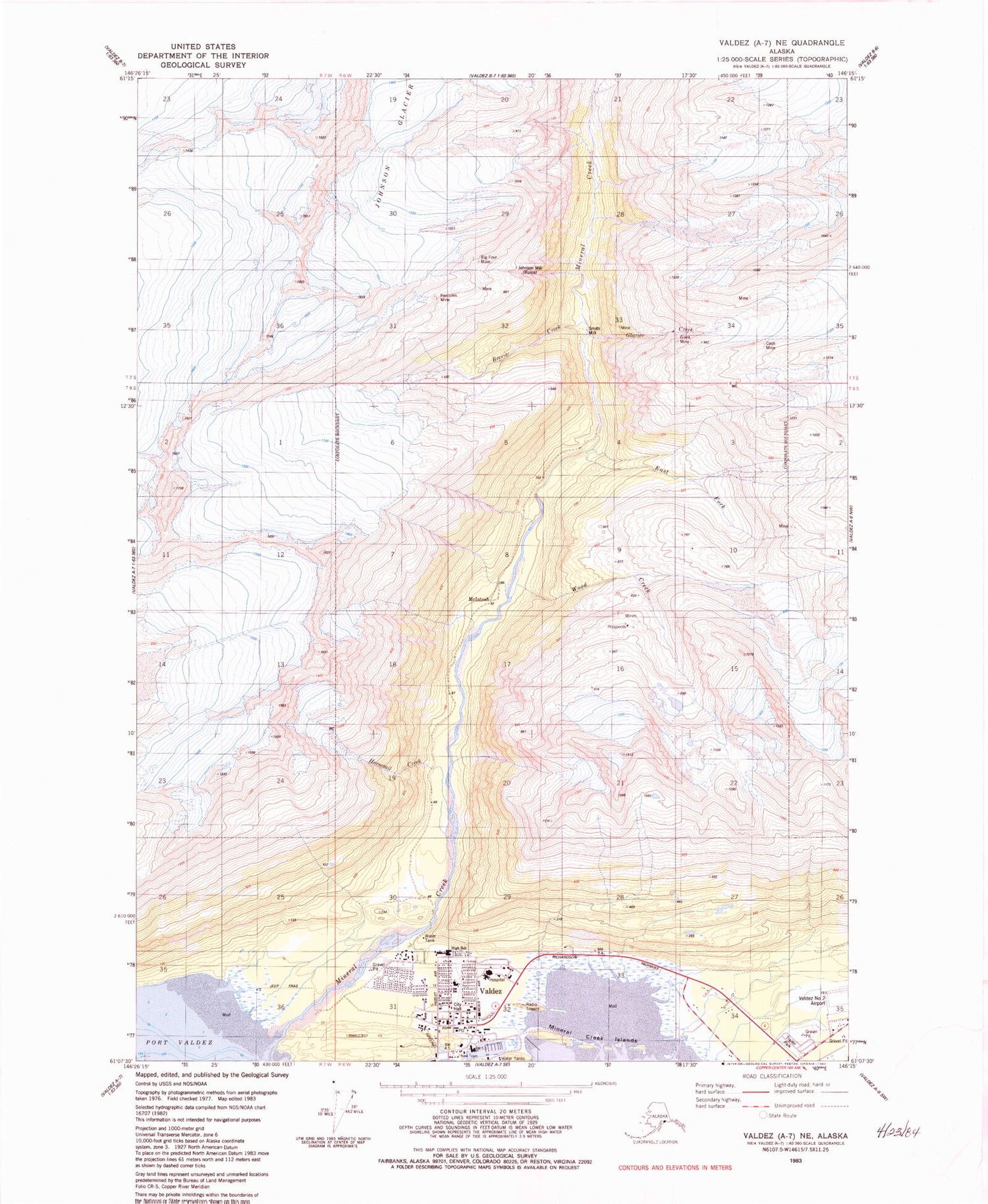 Classic USGS Valdez A-7 NE Alaska 7.5'x7.5' Topo Map Image