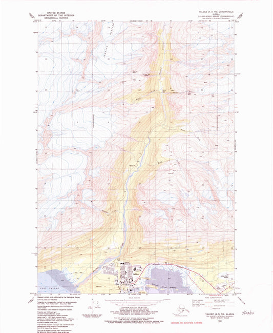 Classic USGS Valdez A-7 NE Alaska 7.5'x7.5' Topo Map Image