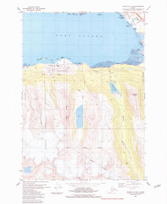 Classic USGS Valdez A-7 SE Alaska 7.5'x7.5' Topo Map Image