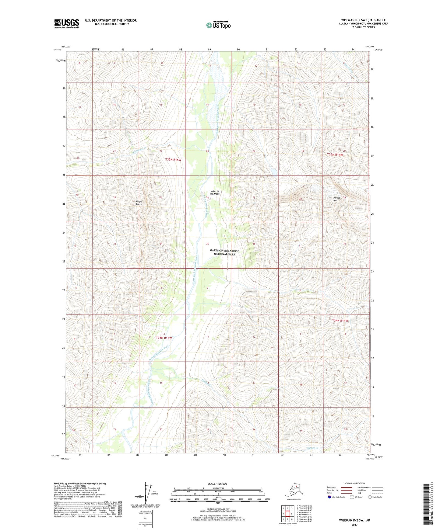 Wiseman D-2 SW Alaska US Topo Map Image