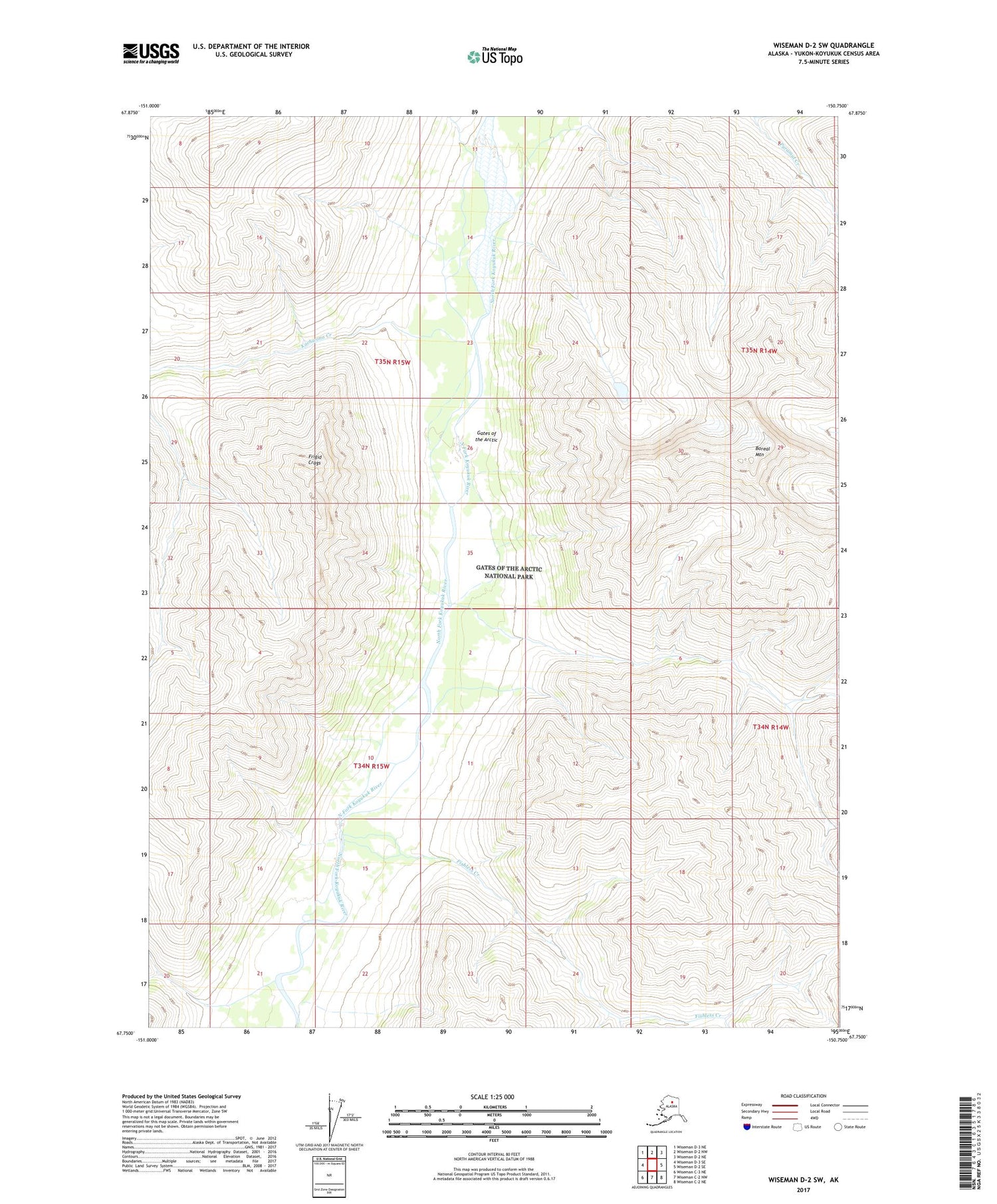 Wiseman D-2 SW Alaska US Topo Map Image