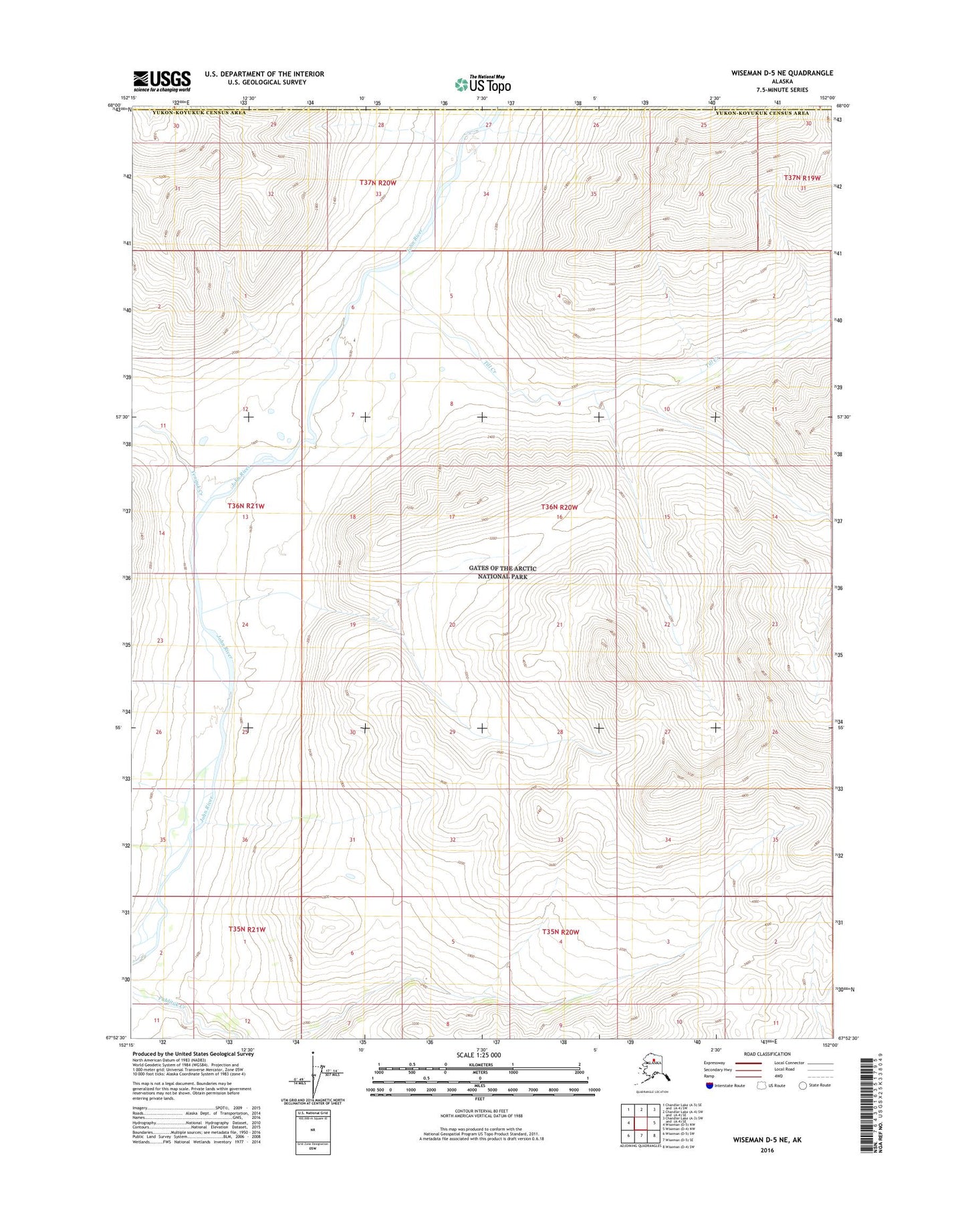 Wiseman D-5 NE Alaska US Topo Map Image