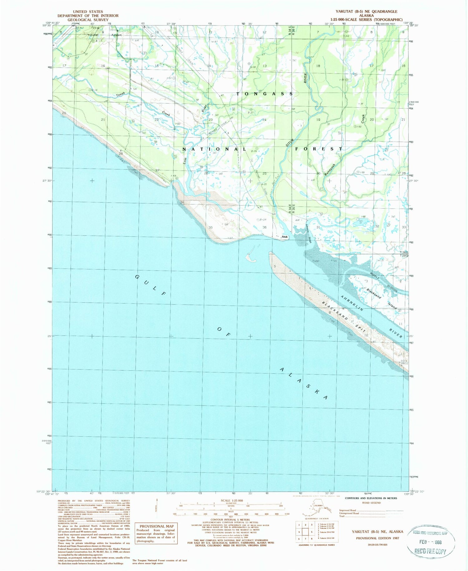 Classic USGS Yakutat B-5 NE Alaska 7.5'x7.5' Topo Map Image