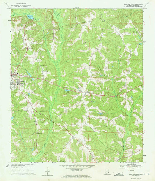 Classic USGS Abbeville East Alabama 7.5'x7.5' Topo Map Image