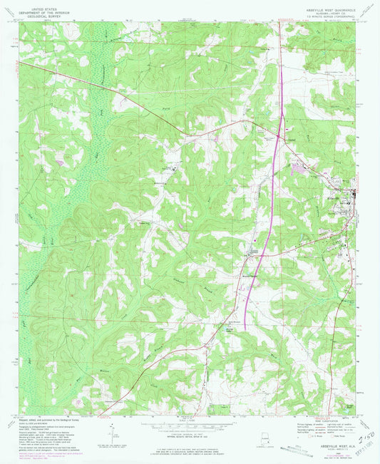 Classic USGS Abbeville West Alabama 7.5'x7.5' Topo Map Image