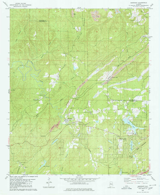 Classic USGS Abernant Alabama 7.5'x7.5' Topo Map Image