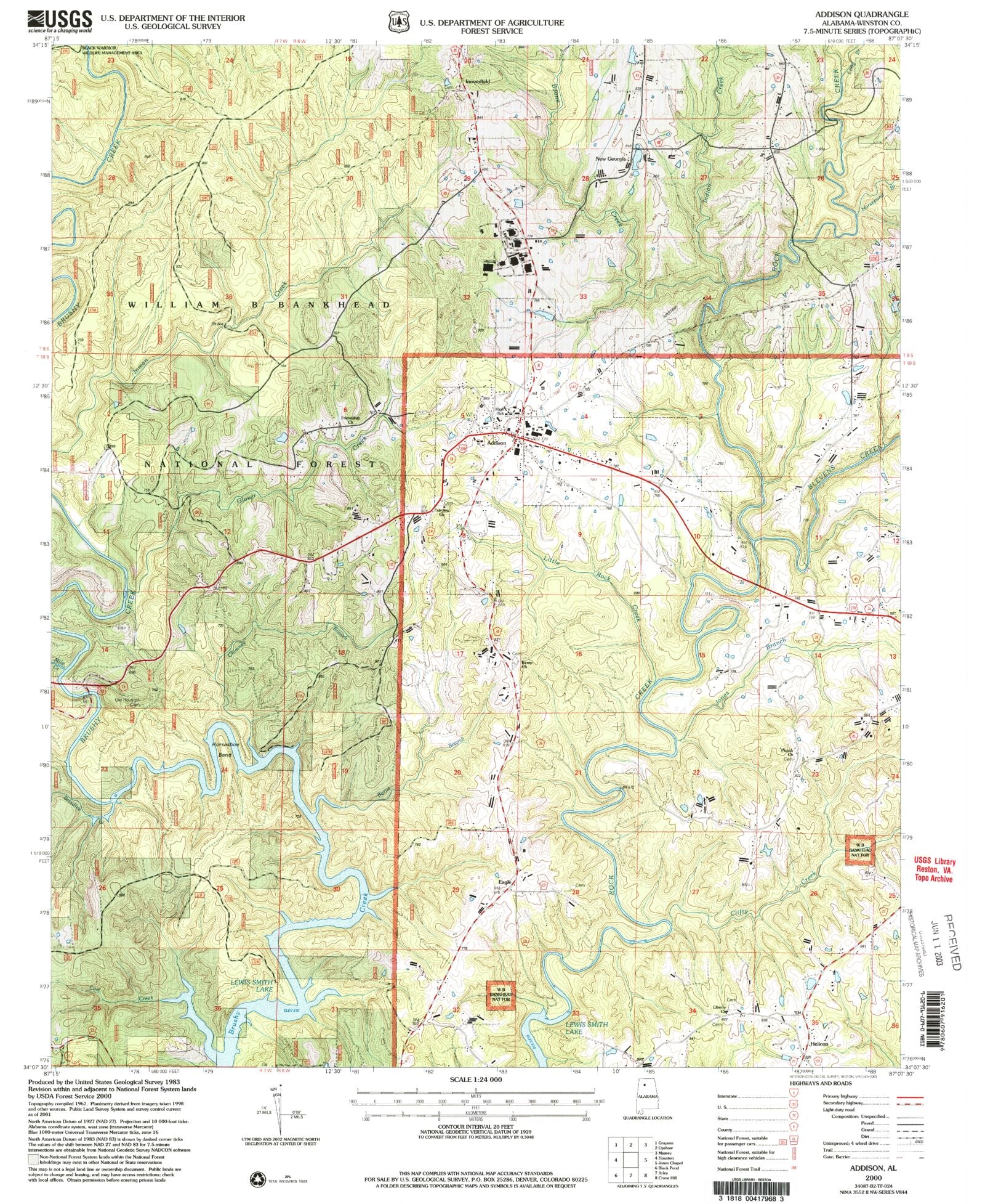 Classic USGS Addison Alabama 7.5'x7.5' Topo Map – MyTopo Map Store