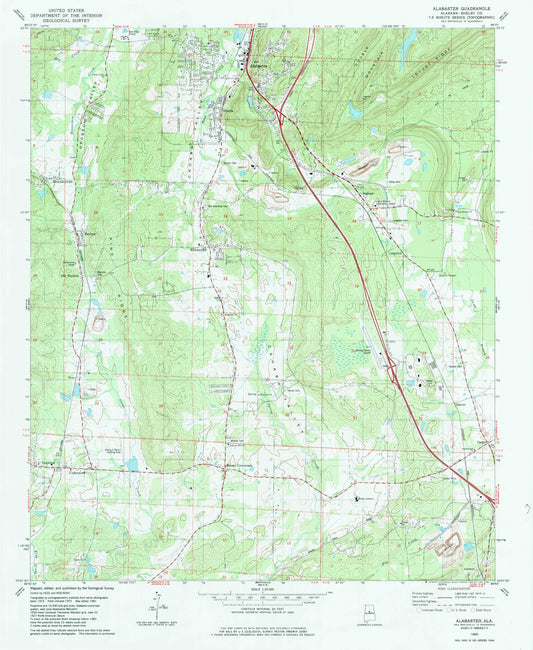 Classic USGS Alabaster Alabama 7.5'x7.5' Topo Map Image