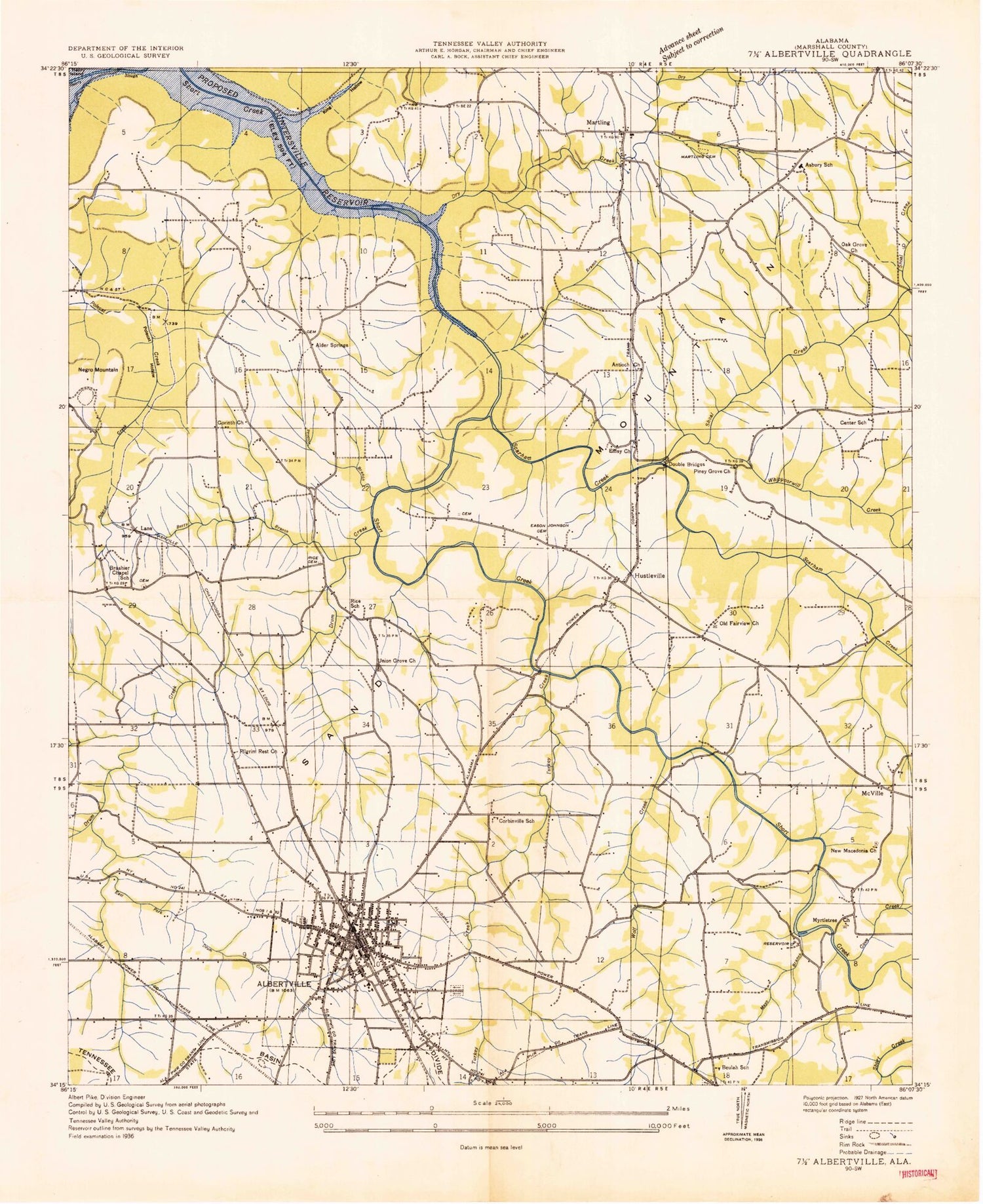 Classic USGS Albertville Alabama 7.5'x7.5' Topo Map Image