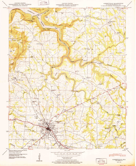 Classic USGS Albertville Alabama 7.5'x7.5' Topo Map Image