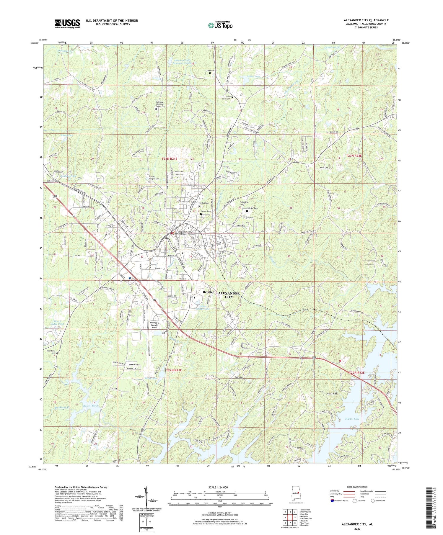 Alexander City Alabama US Topo Map Image
