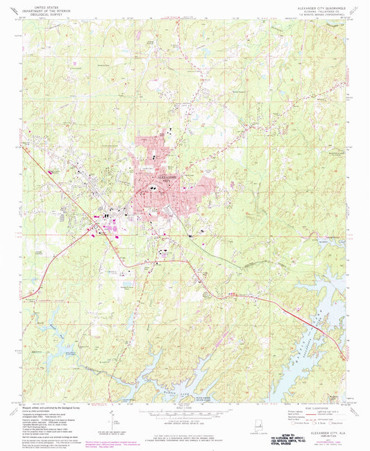 Classic USGS Alexander City Alabama 7.5'x7.5' Topo Map Image