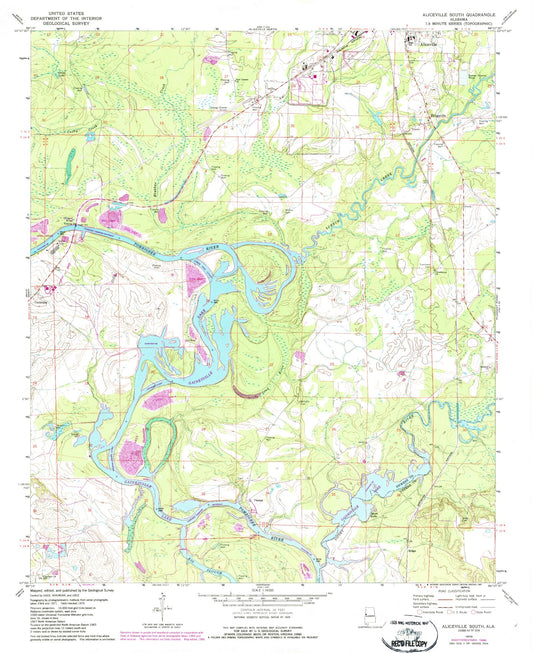 Classic USGS Aliceville South Alabama 7.5'x7.5' Topo Map Image