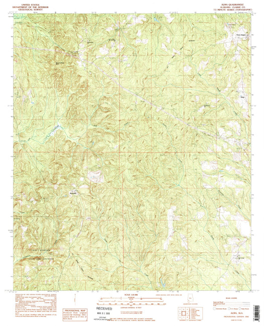 Classic USGS Alma Alabama 7.5'x7.5' Topo Map Image