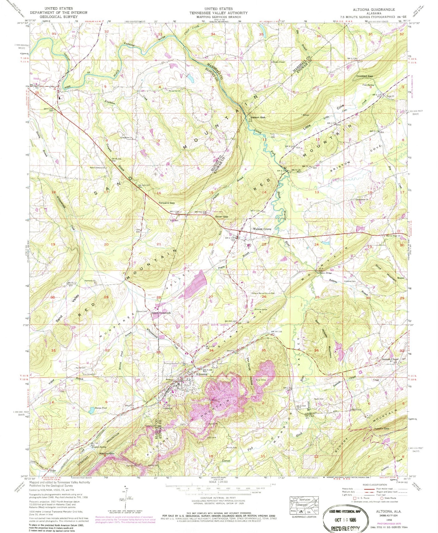 Classic USGS Altoona Alabama 7.5'x7.5' Topo Map Image